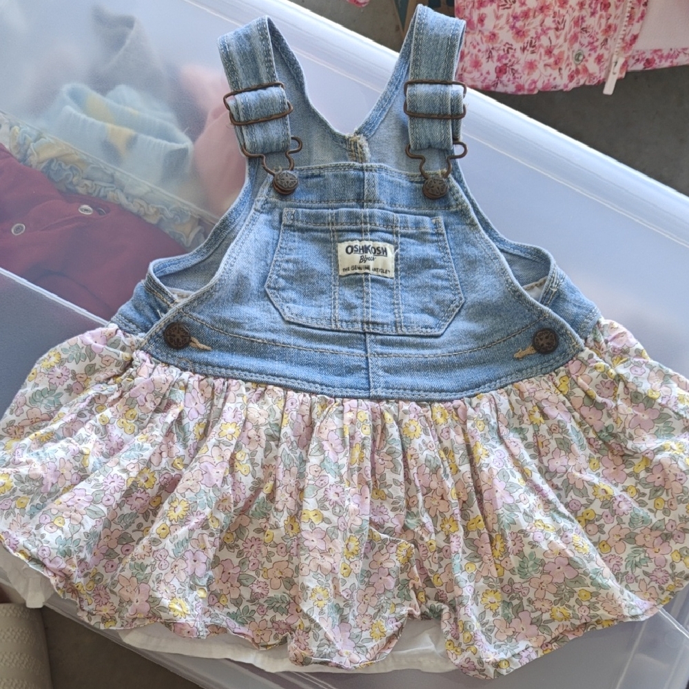 OshKosh B'gosh Blue and Pink Floral Overall Skirt